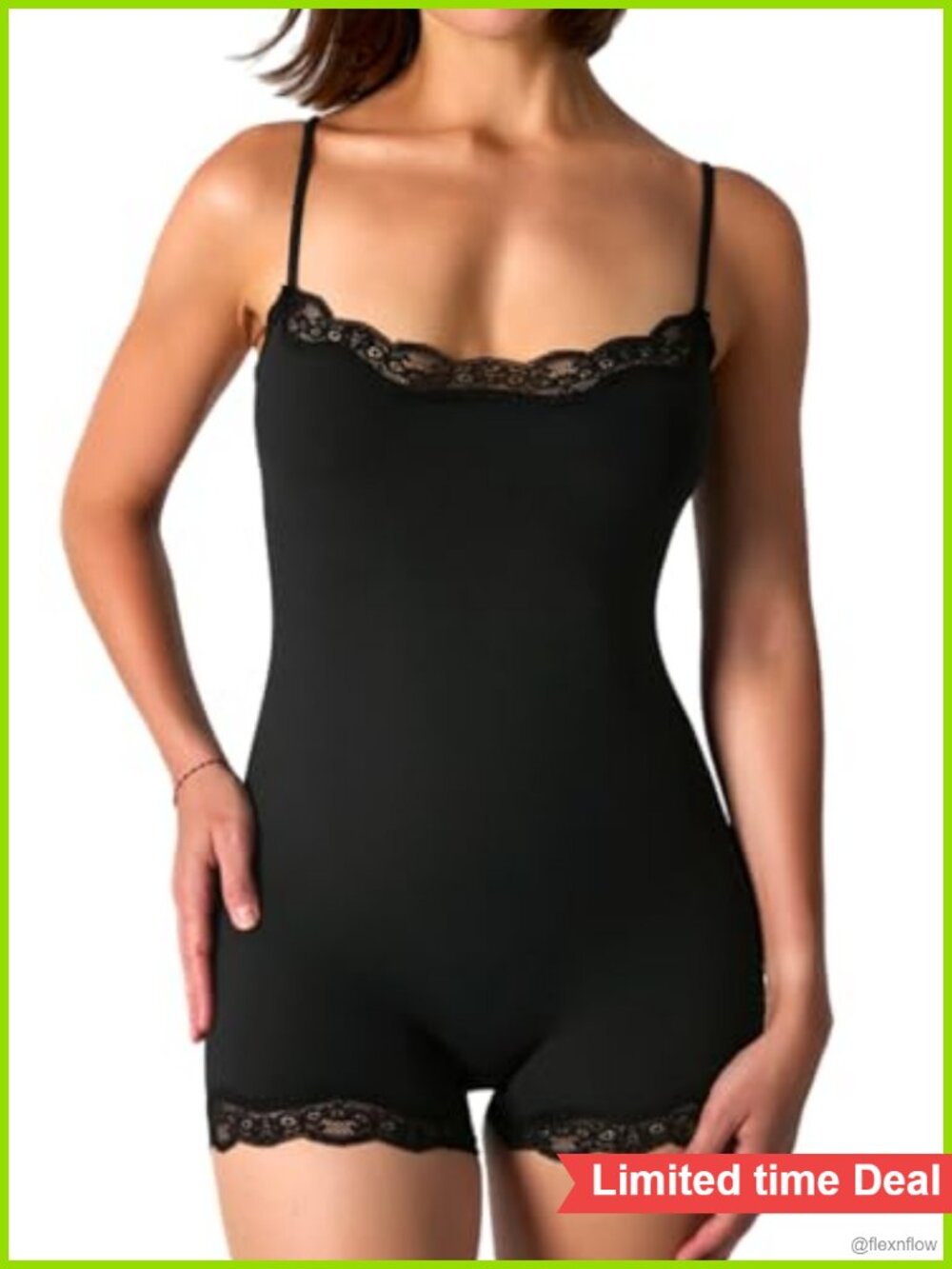 Women's Ultra Soft Shorts Romper Lace Trim Spaghetti Bodysuit